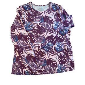 Women's size L large Purple leaf print Rash guard/sun protection shirt UPF 50 32